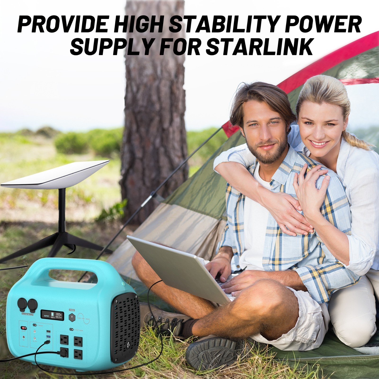 1000W Portable Power Station with 200W Solar Panel, Outdoor Power Bank Generator