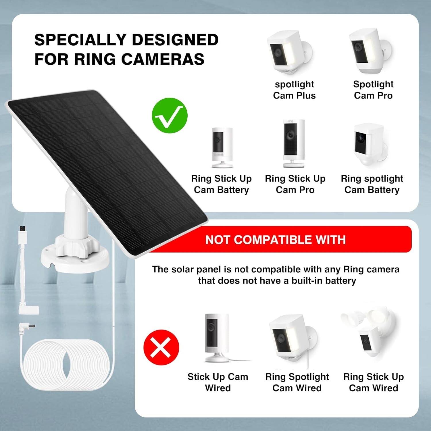 Solar Panel for Phones Ring Spotlight Stick Up Plus Security Cam Battery Charger
