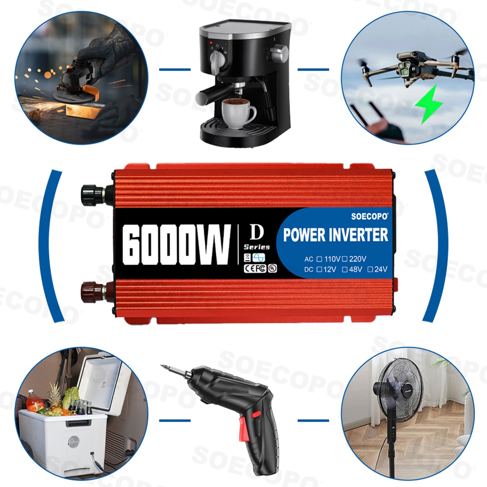 SOECOPO 6000W Solar System Complete Kit,12V DC to 110V/220V AC Inverter
