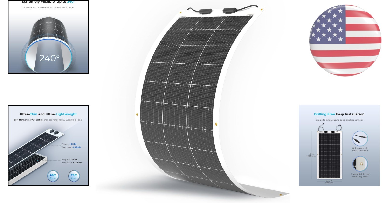 100W Flexible Solar Panel – Ultra Lightweight 12V Off-Grid Charger for RVs & …