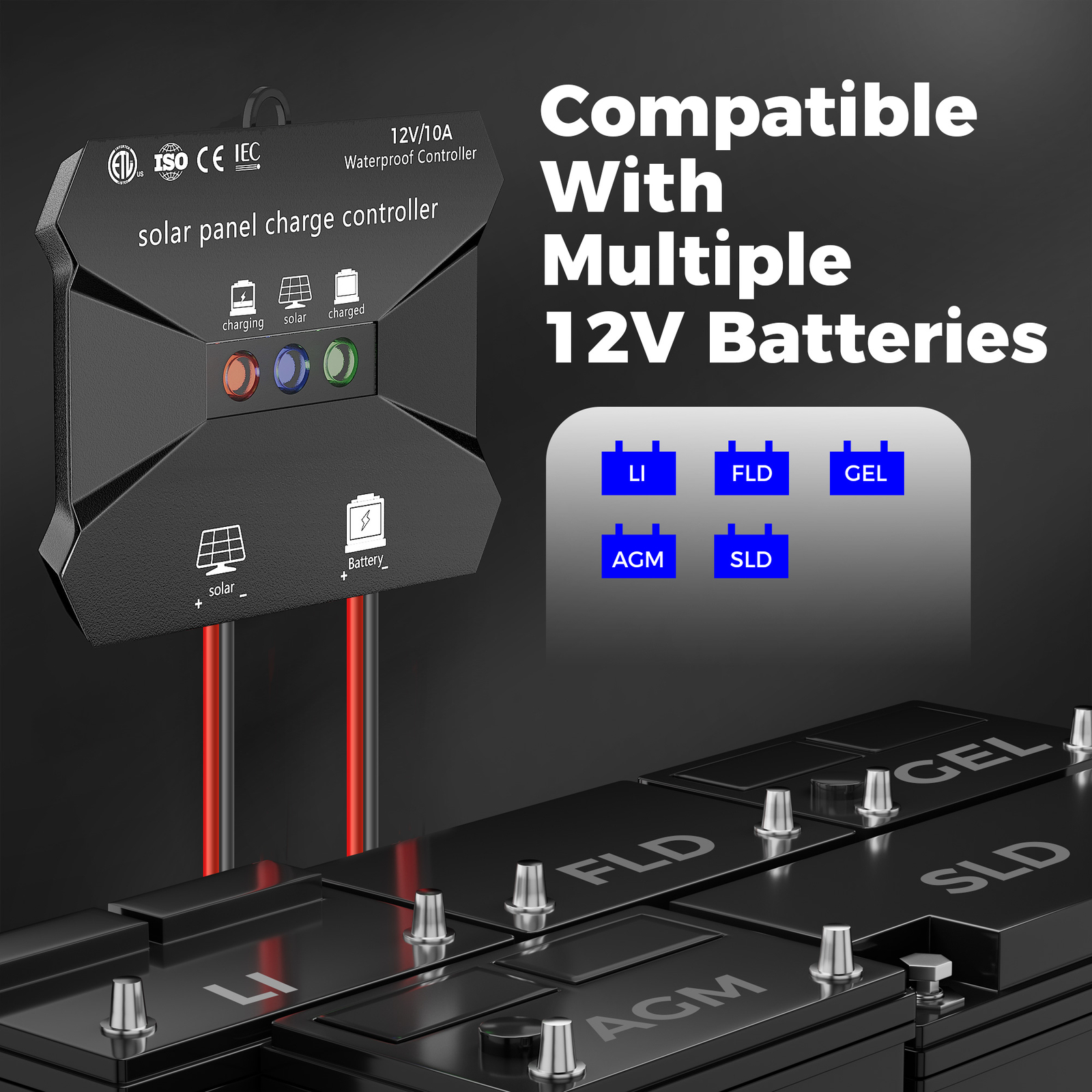 10A 12V Solar Charge Controller Waterproof Solar Intelligent Battery Regulator