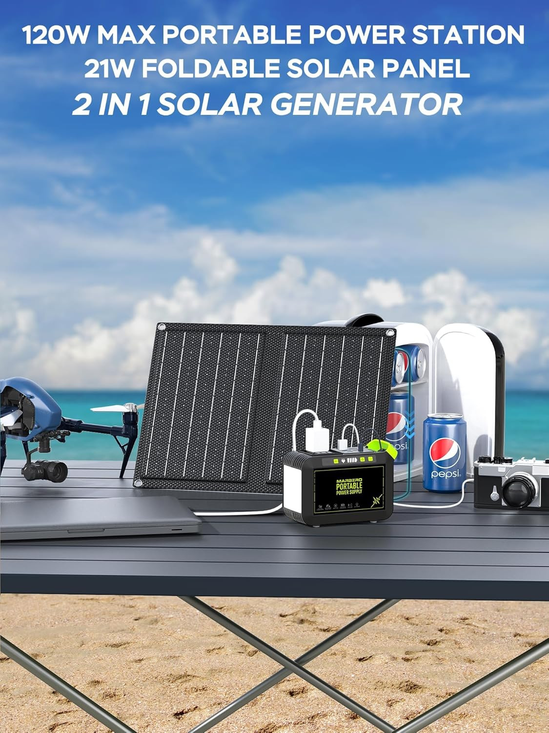 MARBERO 88.8Wh Solar Generator with 21W Solar Panel Included Portable Power Stat