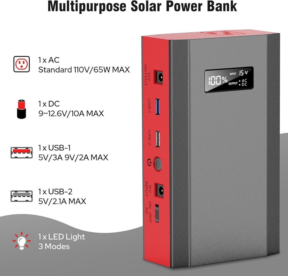 65W Portable Power Station Bank Solar Generator 30W Solar Panel Camping Charger