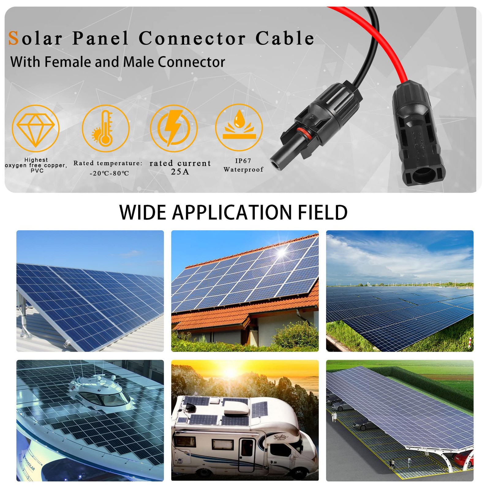 Solar Panel Connector Cable 12AWG Solar Panel Connector to Battery Clip Exten…