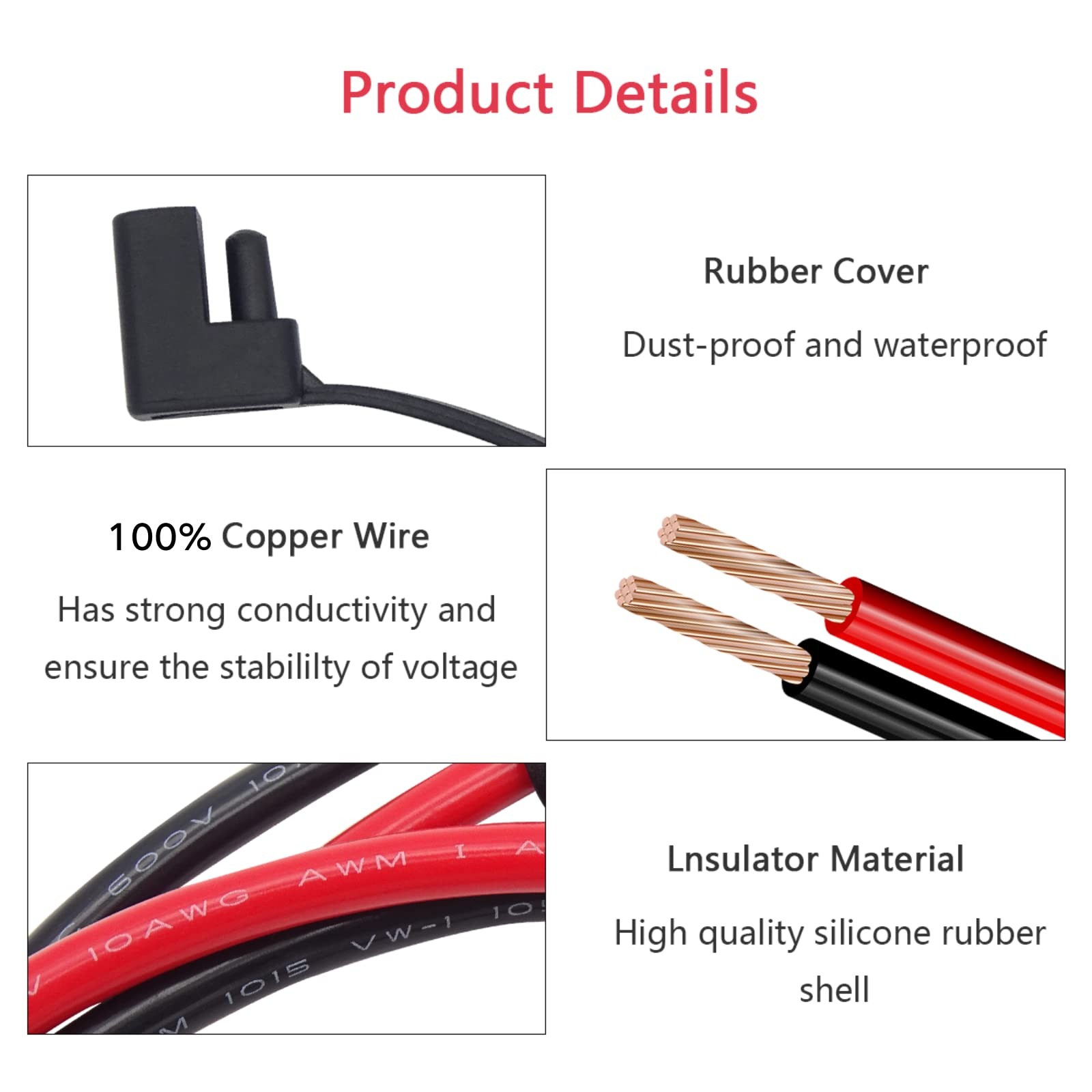 3.3 FT SAE Connector 10AWG Pure Copper SAE Extension Cable to Ring Terminal, …