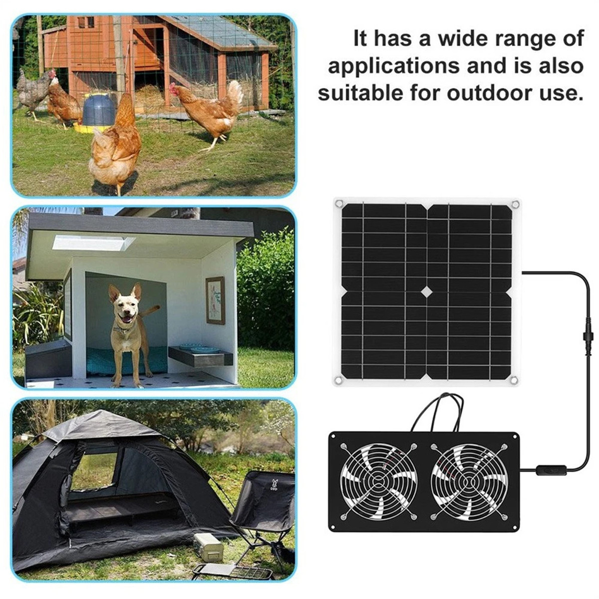 Solar Powered Dual Exhaust Fan Solar Panel Fan 15W For Greenhouse Shed Attic US