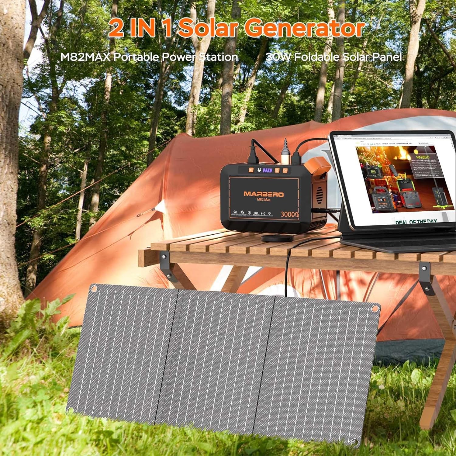 Marbero Solar Generator 111Wh Portable Power Station 30W Panel Included Backup