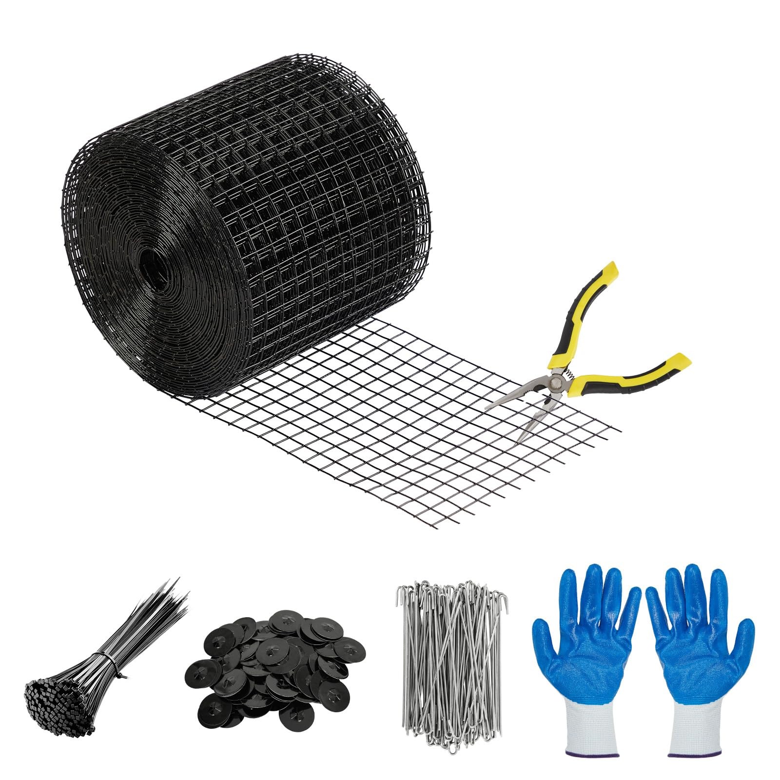 PVC Coated Galvanized Wire Mesh,1/2″ Grid Barrier w/ Fastener Clips,Cable Ties