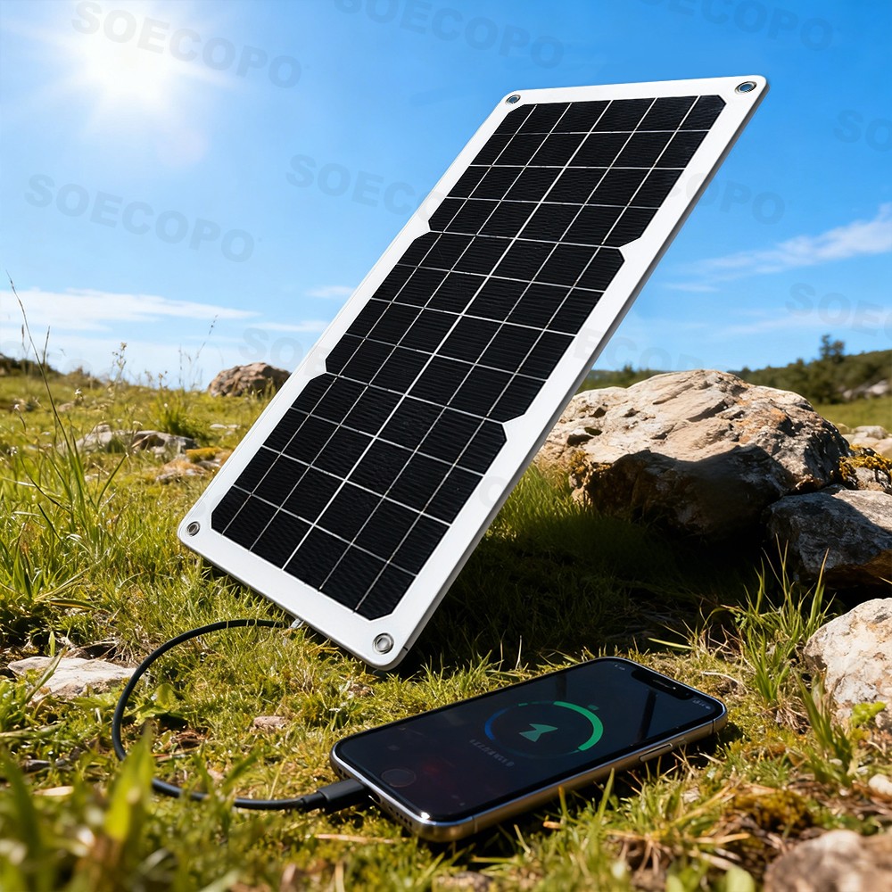 SOECOPO 150W Monocrystalline Solar Panel with USB/Type-C/DC Triple Output for Ca