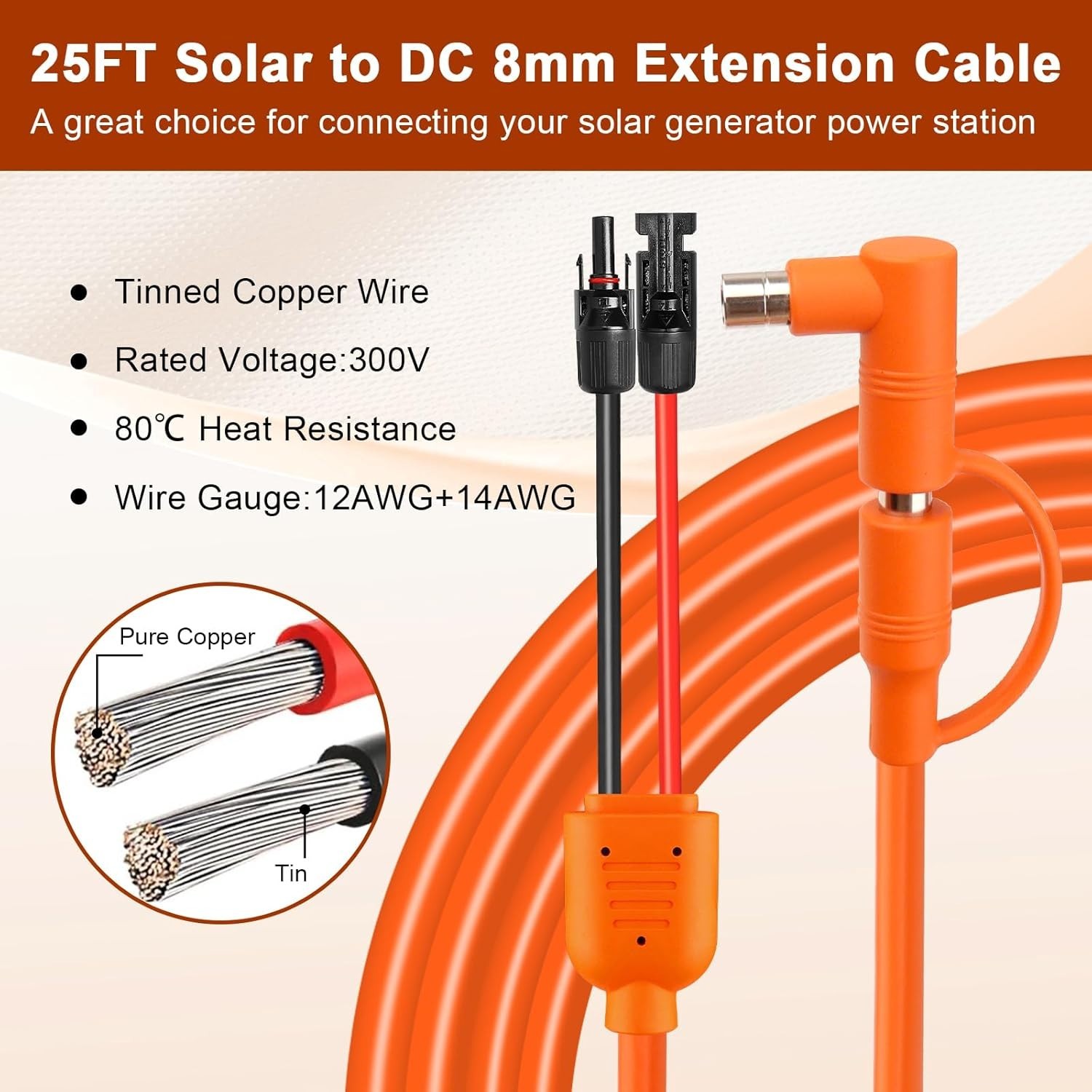 12AWG+14AWG Solar Cable with Connectors