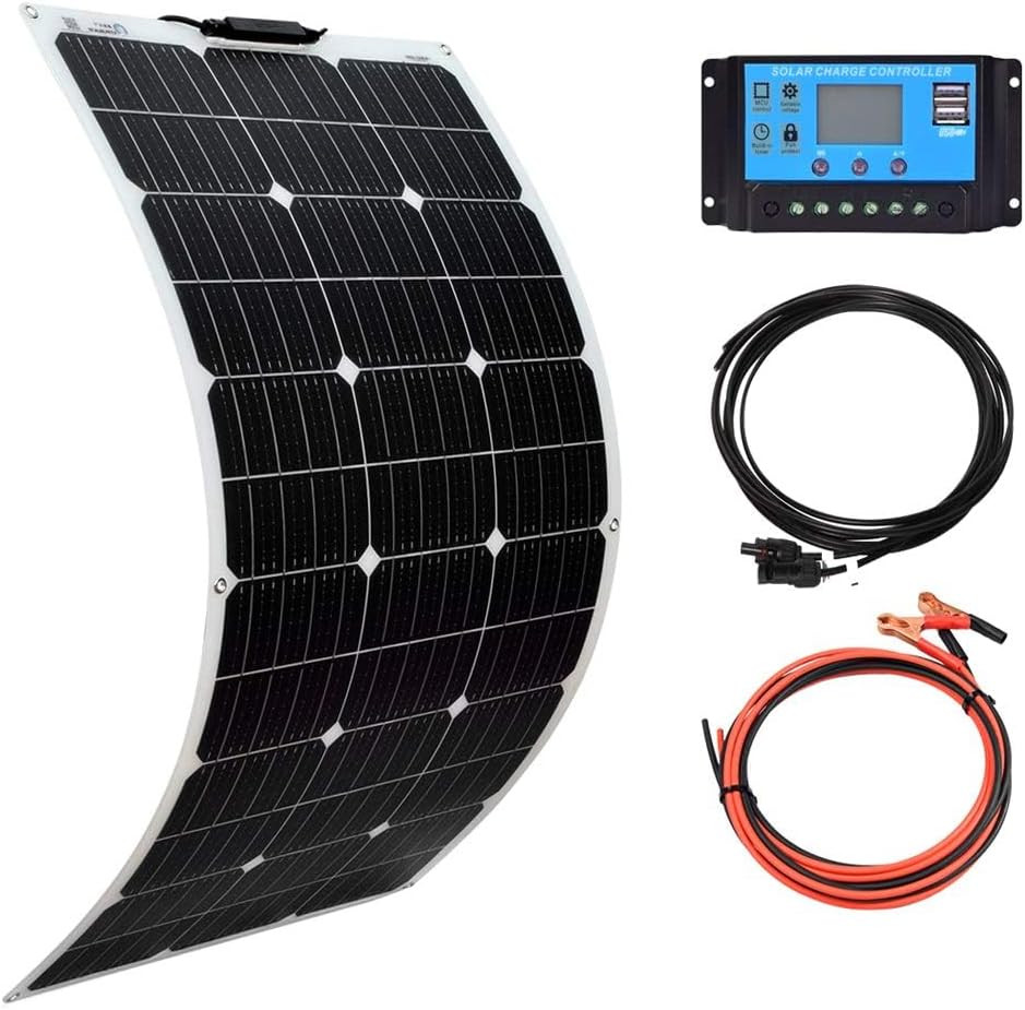 Flexible Solar Panel 100W 12V Monocrystalline Solar Kit Hightweight Module, 10A