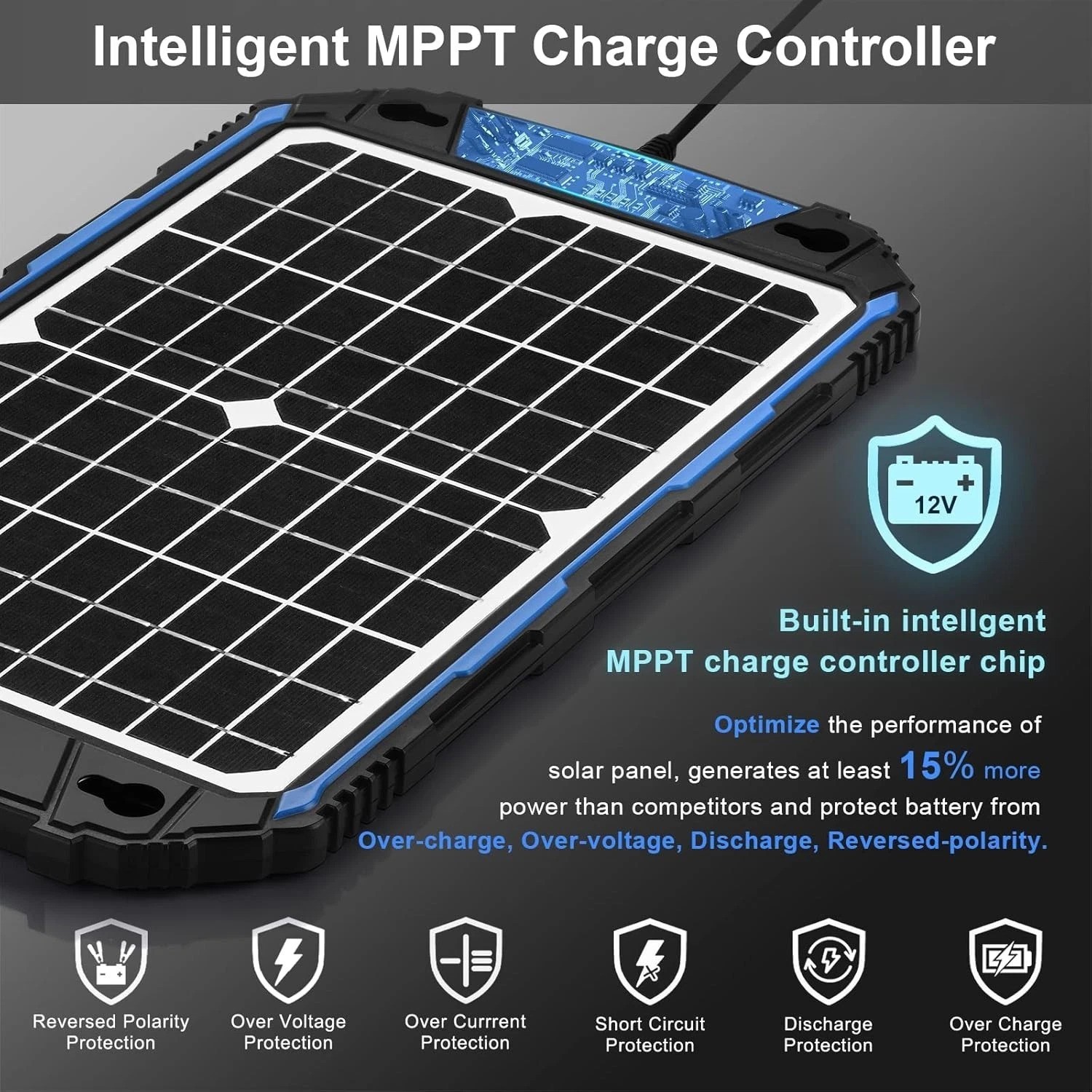 Waterproof 12W 12V Solar Battery Charger & Maintainer Pro, Built-in UltraSmar…