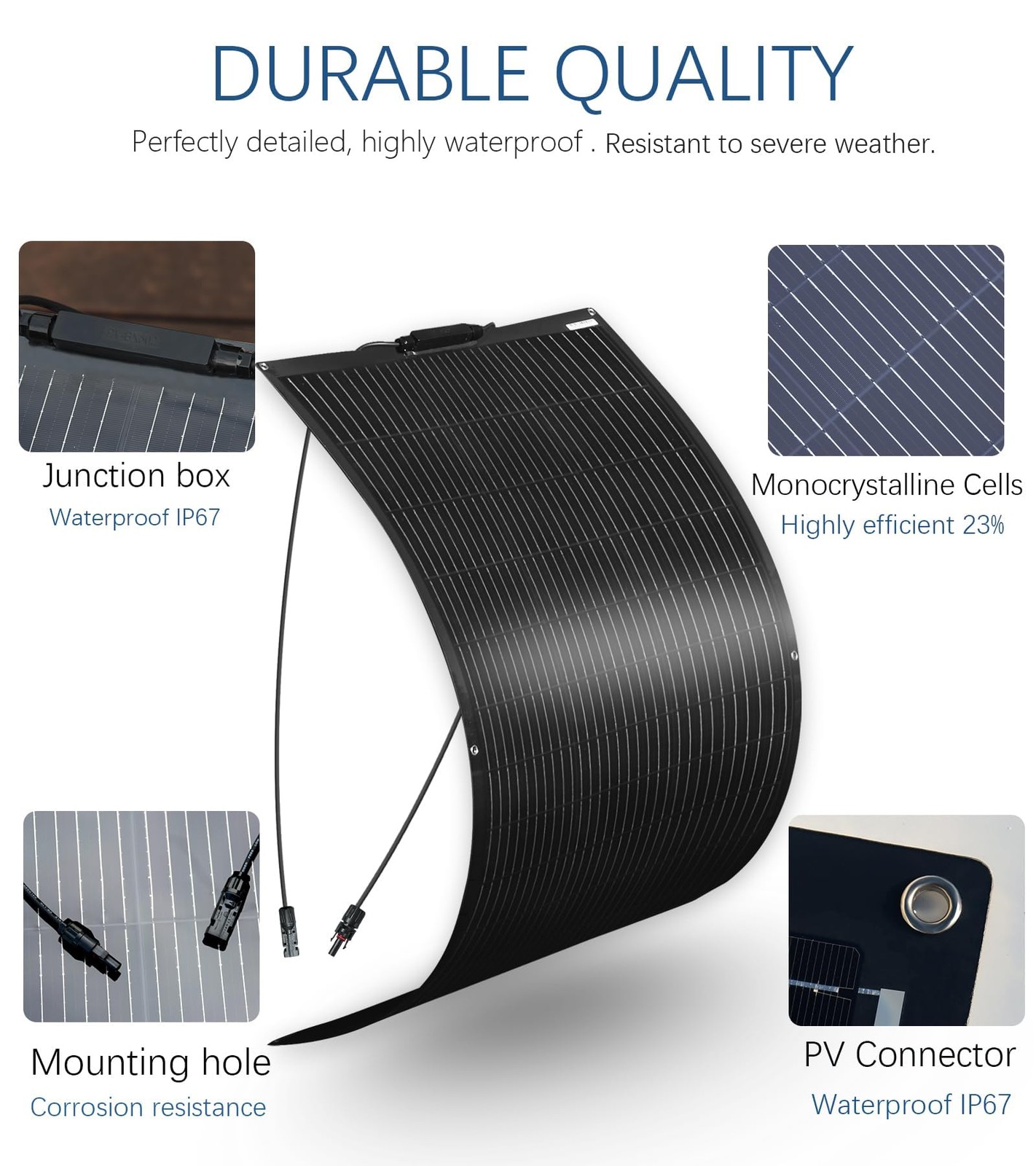 Flexible Solar Panel 100W 12V, 250° Bendable Monocrystalline Solar Panel with…