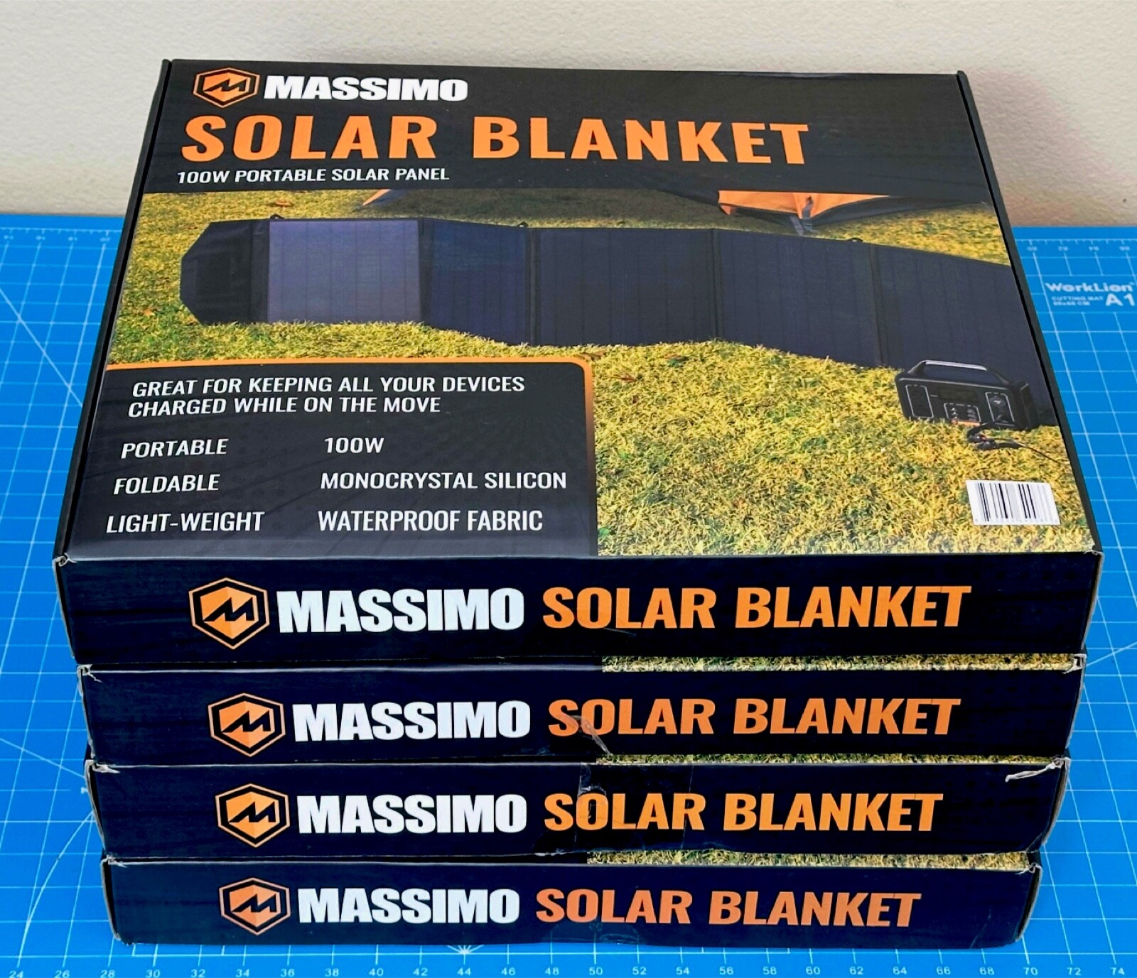 100W Portable Foldable Solar Panel Blanket Massimo W/ 2 USB & DC Charging Ports
