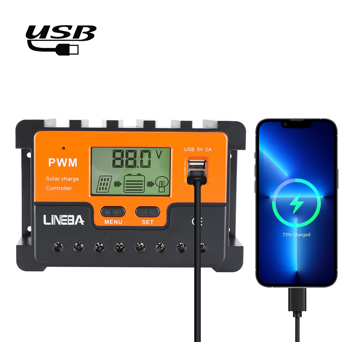 PWM Solar Charge Controller 100A 60A 12V 24V 48V Dual USB Battery PV Regulator