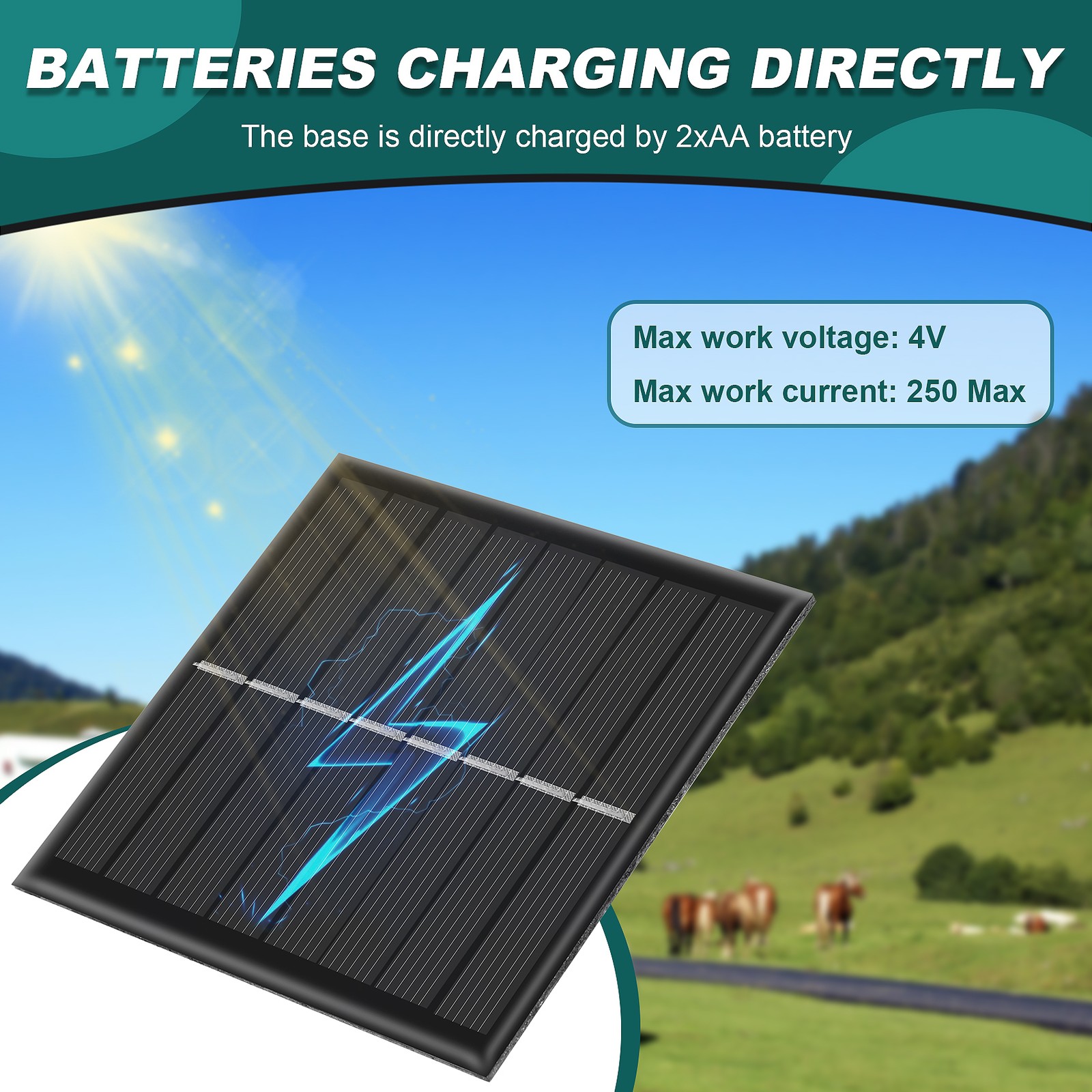 1W 4V Rechargeable AA Battery Solar Cell With Base For 2xAA Batteries5144