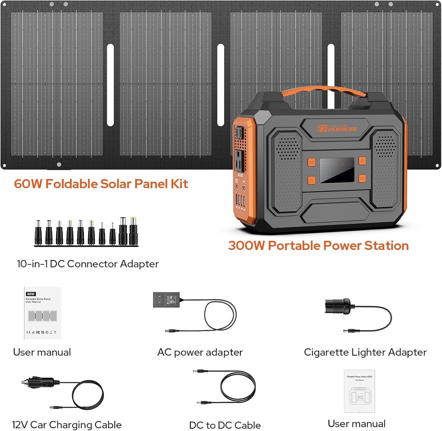 Portable Solar Generator, 300W Portable Power Station with Foldable 60W Panel