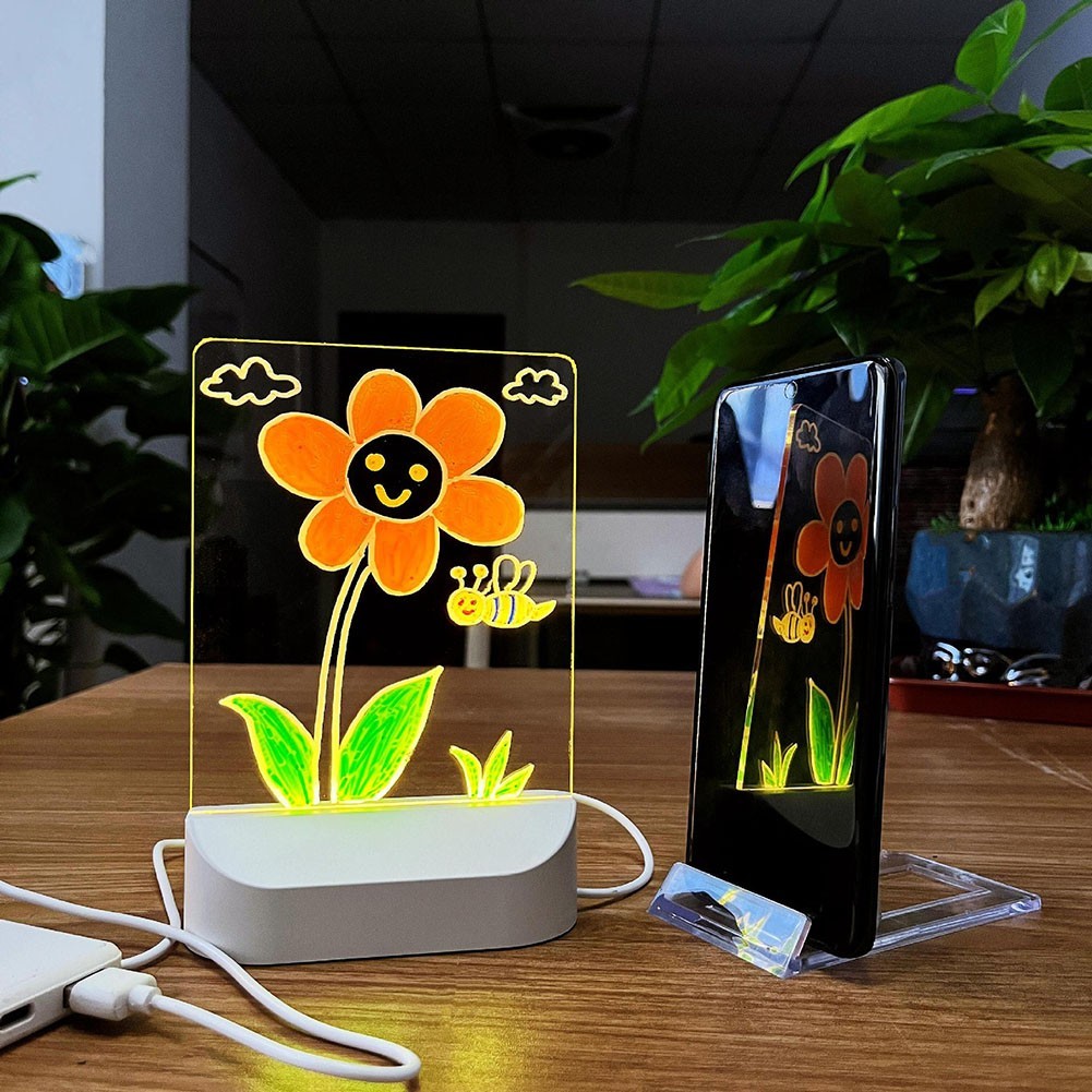 Acrylic Children Drawing Board with Warm Night Light USB Powered 7 Colored Pens