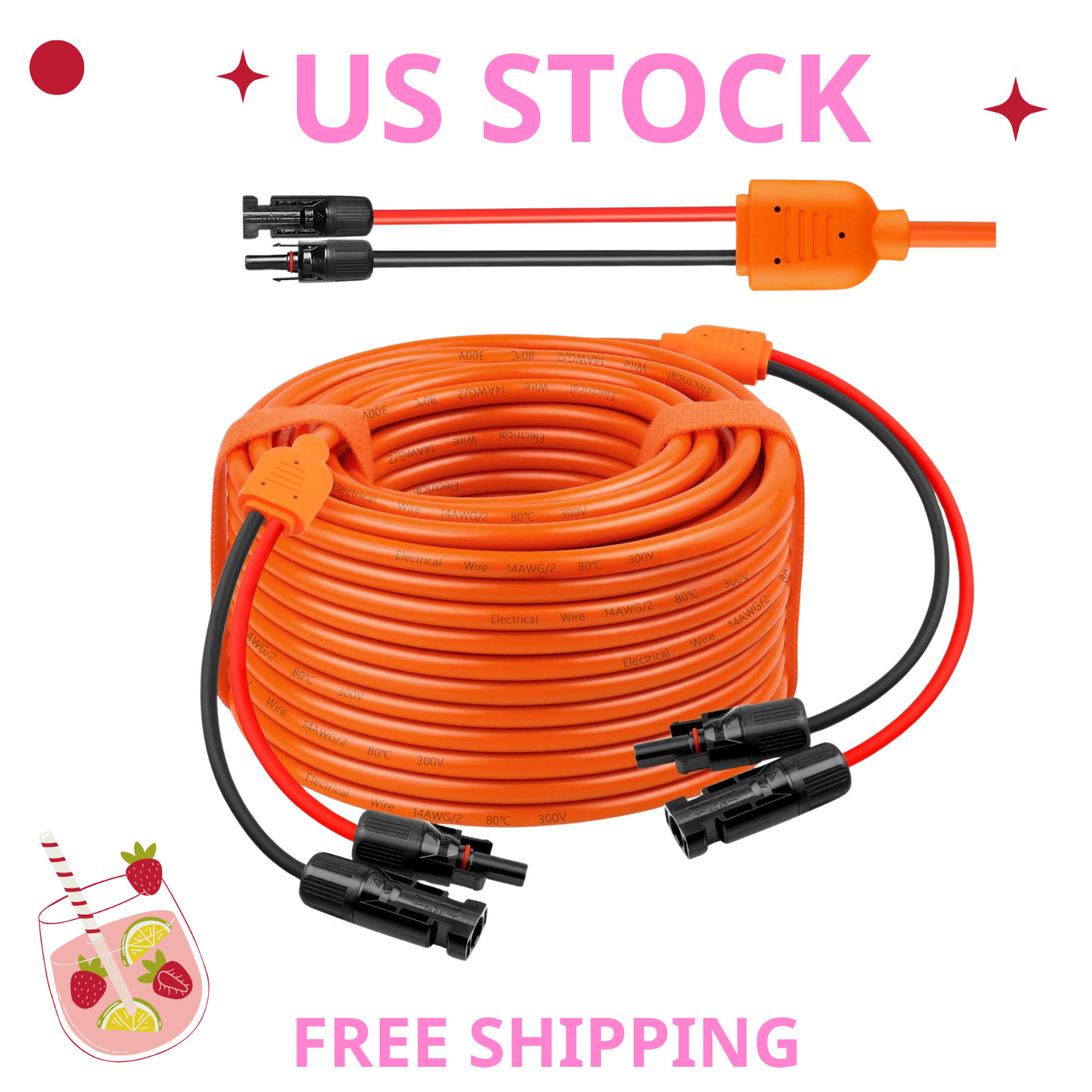 100FT Solar Extension Cable – 10AWG Heavy-Duty Wire with IP68 Connectors