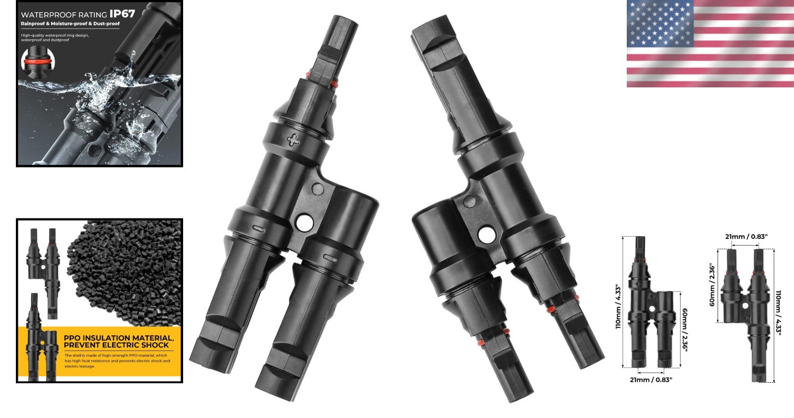 Plug and Play Solar Branch Connectors – 1 Male to 2 Female & 1 Female to 2 Male