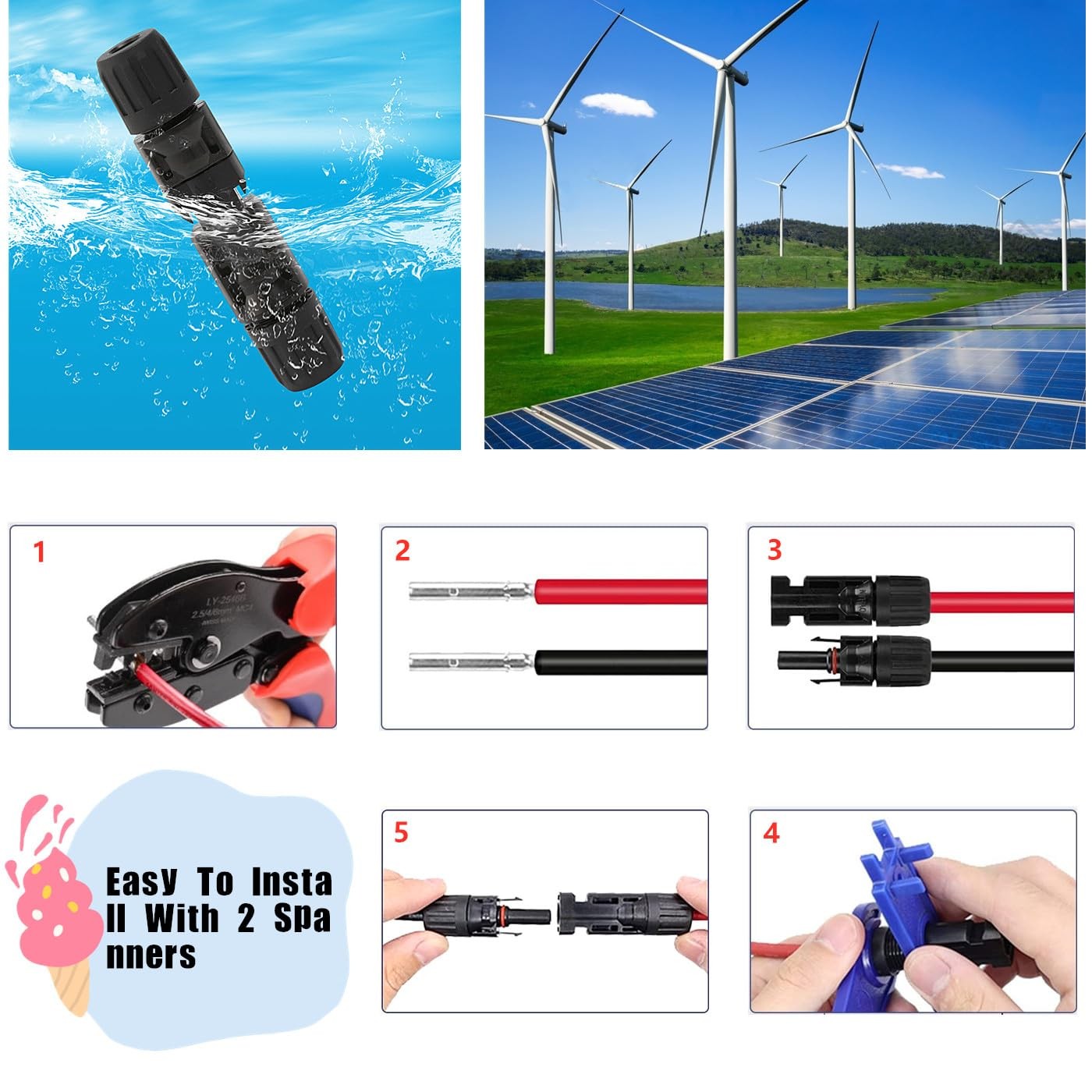 Solar Crimper Tool Kit 51 PCS Tools – a Crimper, 12 Pairs Black