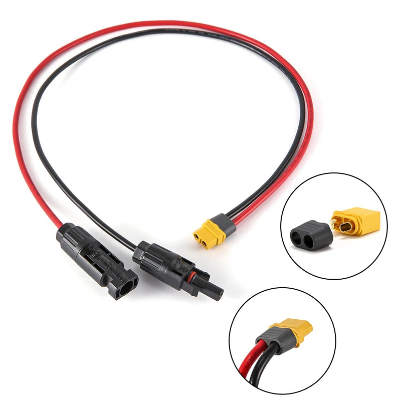 Solar to XT60 Charge Extension Cable 12AWG Compatible with Mc-4 to XT60 Adapter