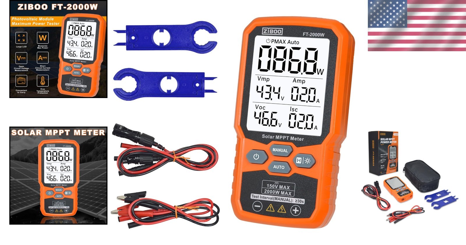 Durable FT-2000W Solar Tester: 150V/35A, Waterproof, CAT III/CAT IV Rated