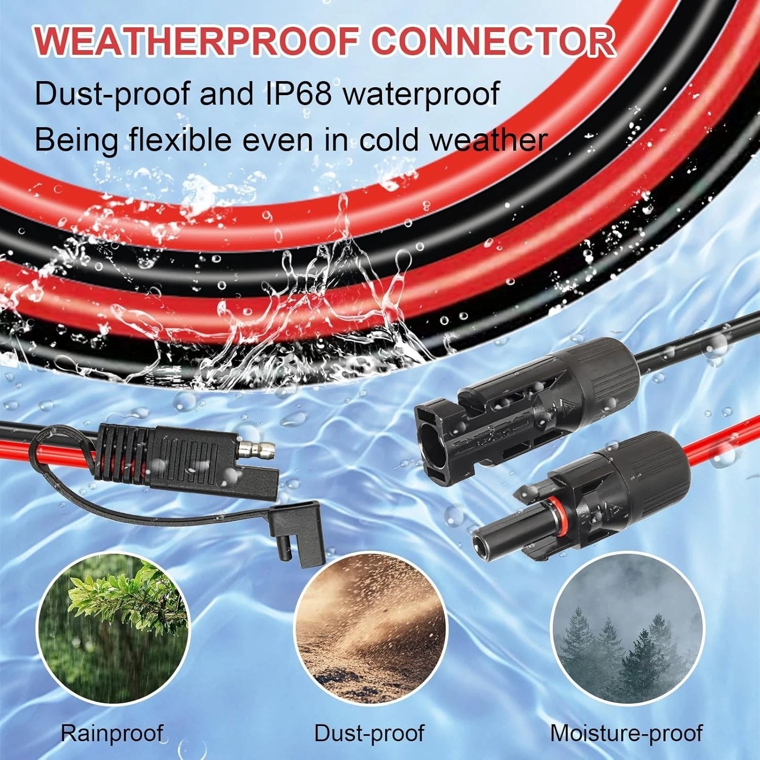 20ft 10AWG Solar Extension Cable SAE Compatible with Solar Panel Battery Charger
