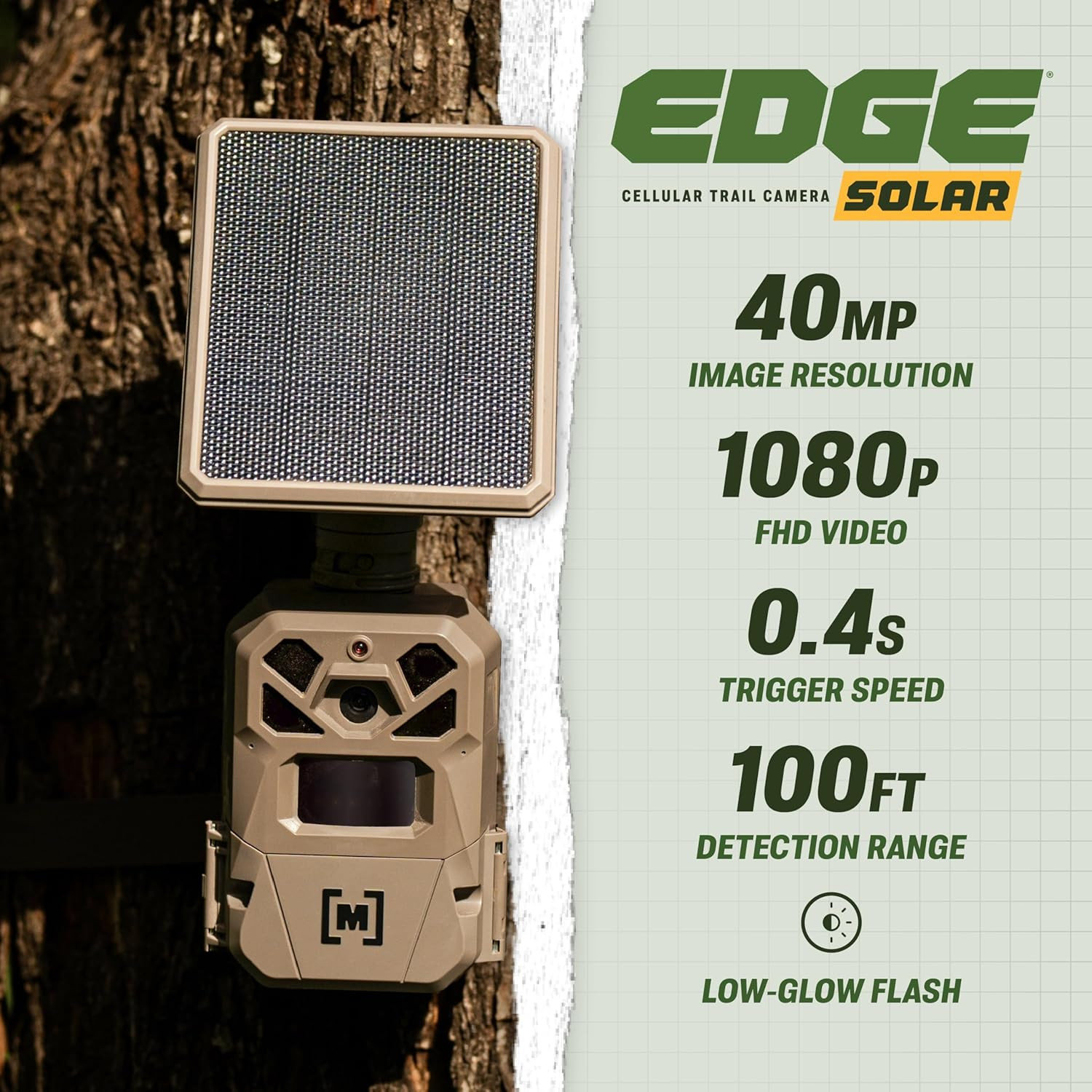 Edge Solar Trail Camera – 40MP, 1080P Video, Low-Glow Flash, Auto-Connect