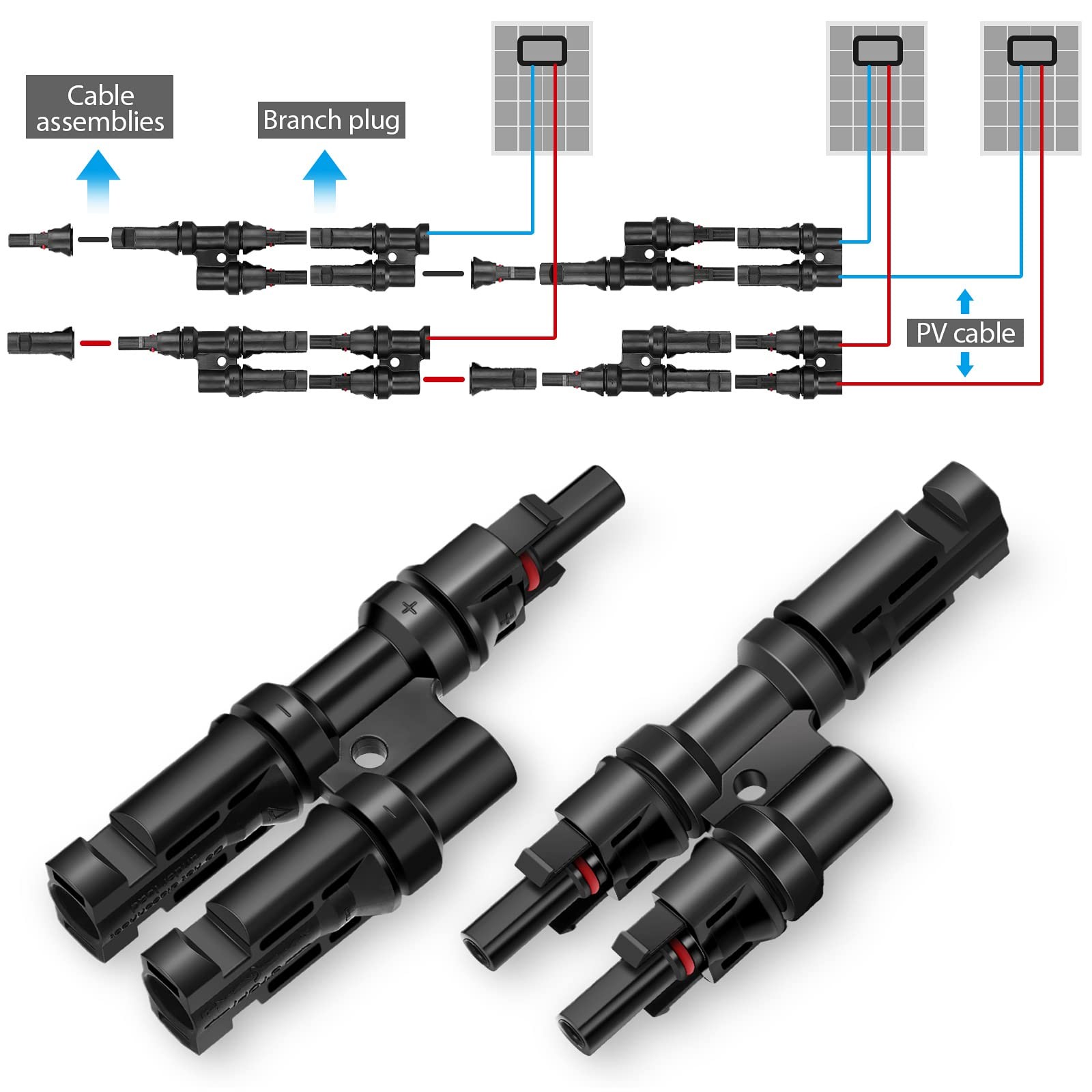 10 Pairs Solar Branch Connectors 2 to 1 Branch Y Connector for Parallel Conne…