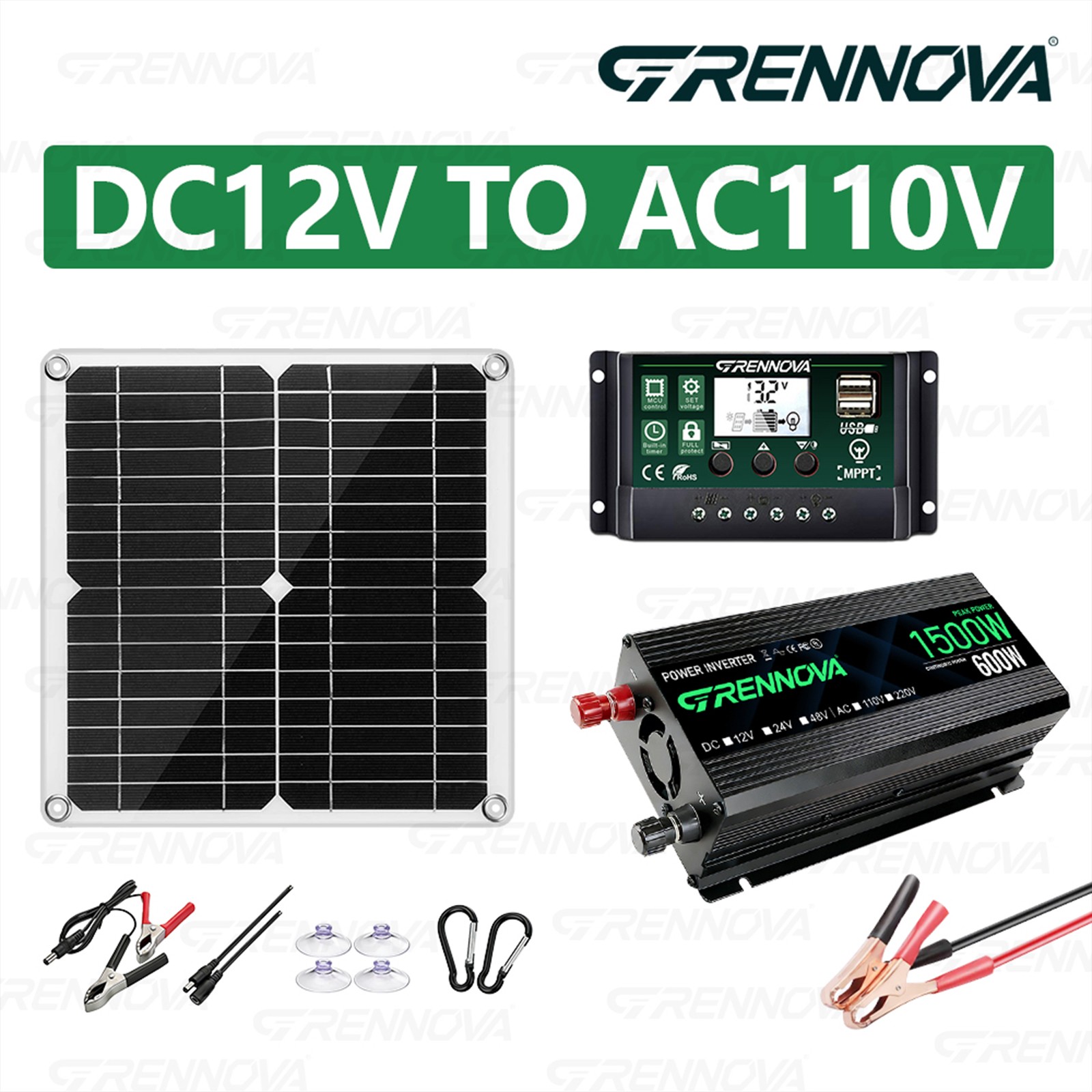 Grennova 1500W Solar Kit 30W Panel 60A MPPT Off-Grid RV Van Farm Emergency