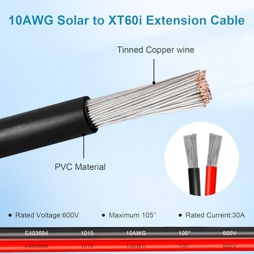 25FT 10AWG Heavy Duty XT60i Extension Cable for Solar, RV, Battery & Power Stati