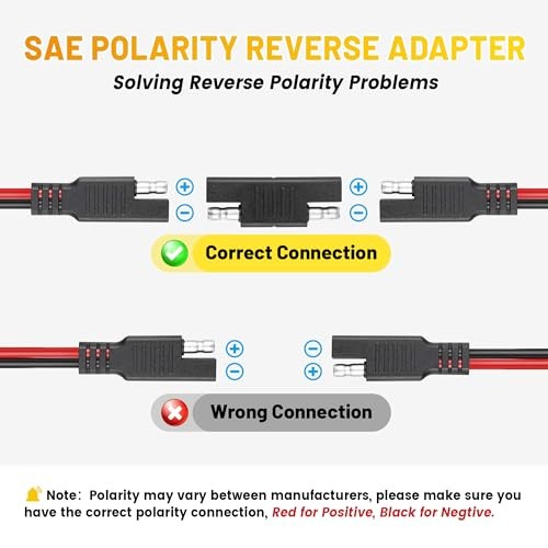 Battery Charger SAE Extension Cable 16AWG, 2 Pin SAE Quick Connector for 25FT