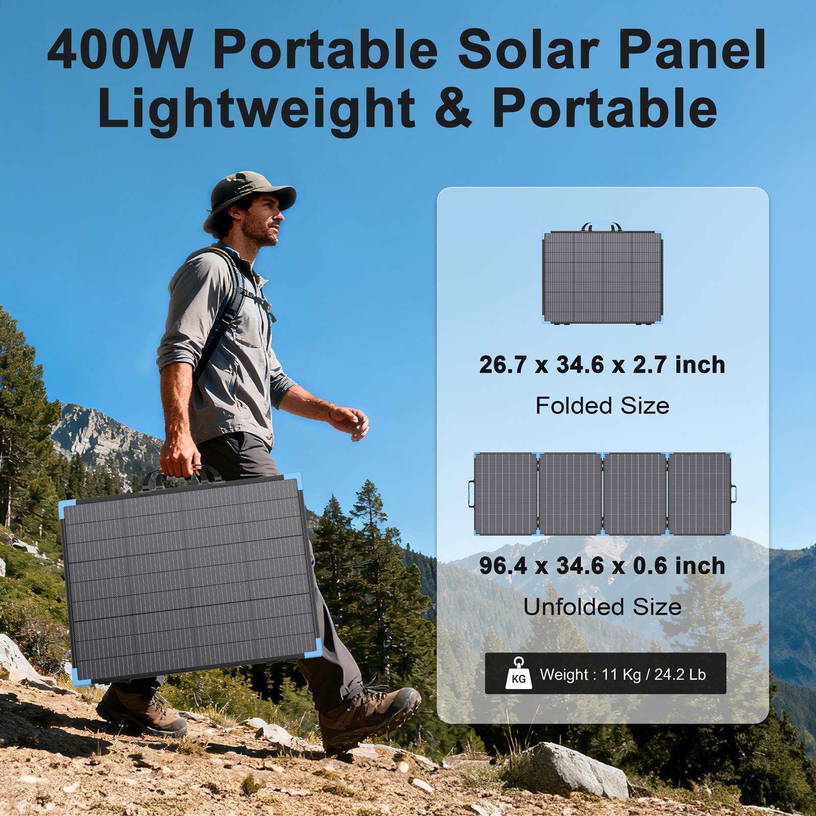 E-POWO 110W 220W 400W Bifacial Solar Panel Portable for Ecoflow Delta 3 Plus