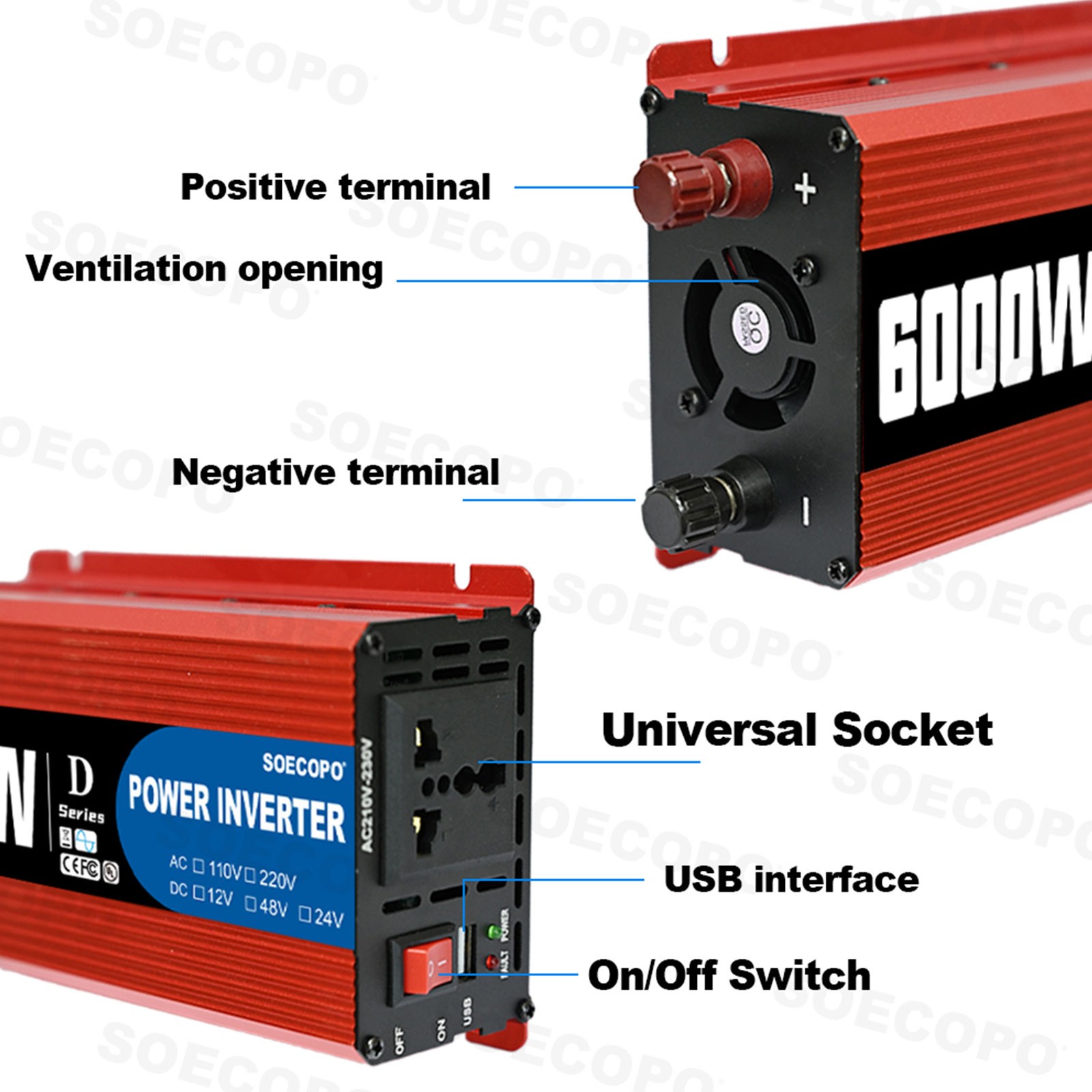 SOECOPO 6000W Solar System Complete Kit,12V DC to 110V/220V AC Inverter