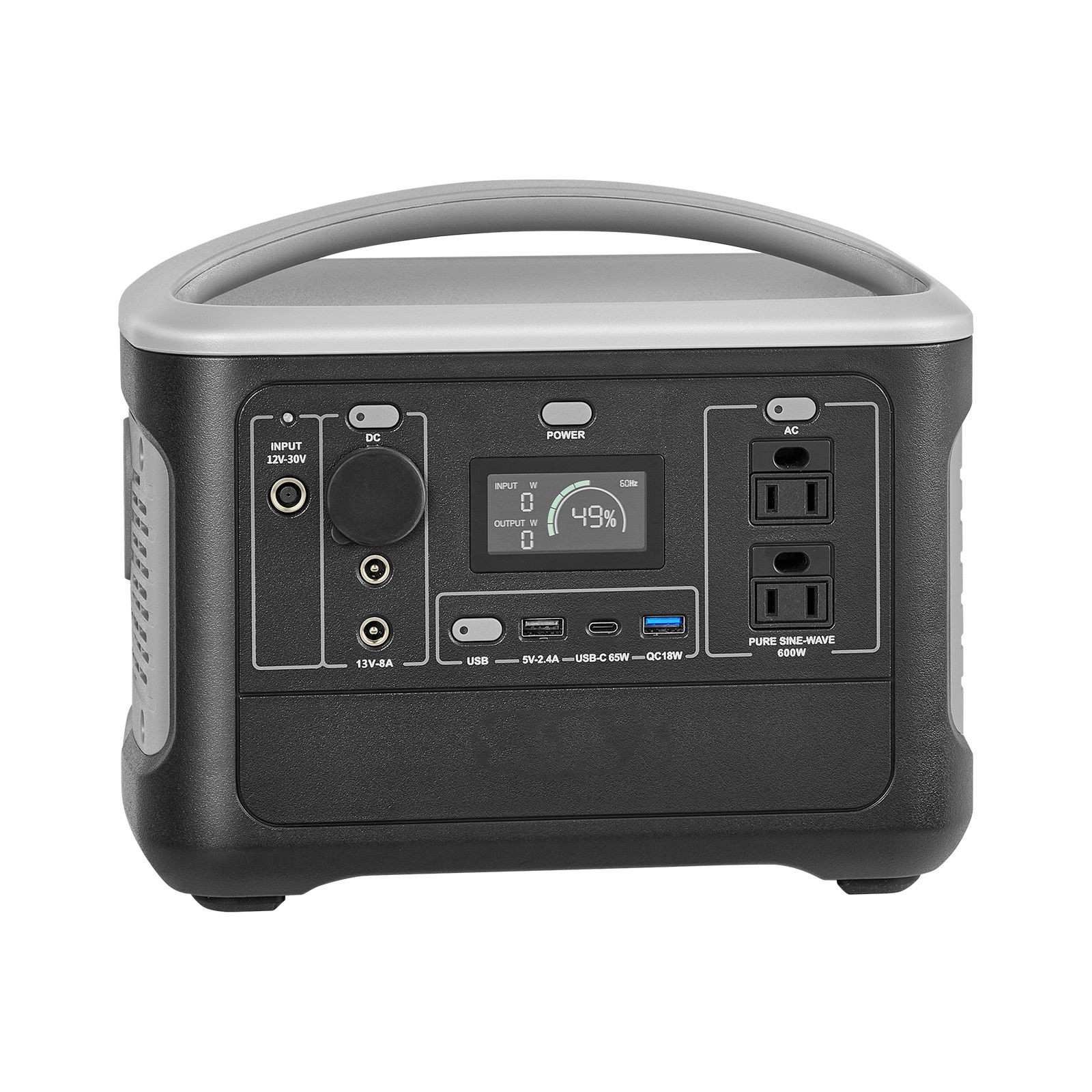 LiFePO4 Solar Generator: 600W 493Wh Power Station with 8 Outputs & Carry Handle