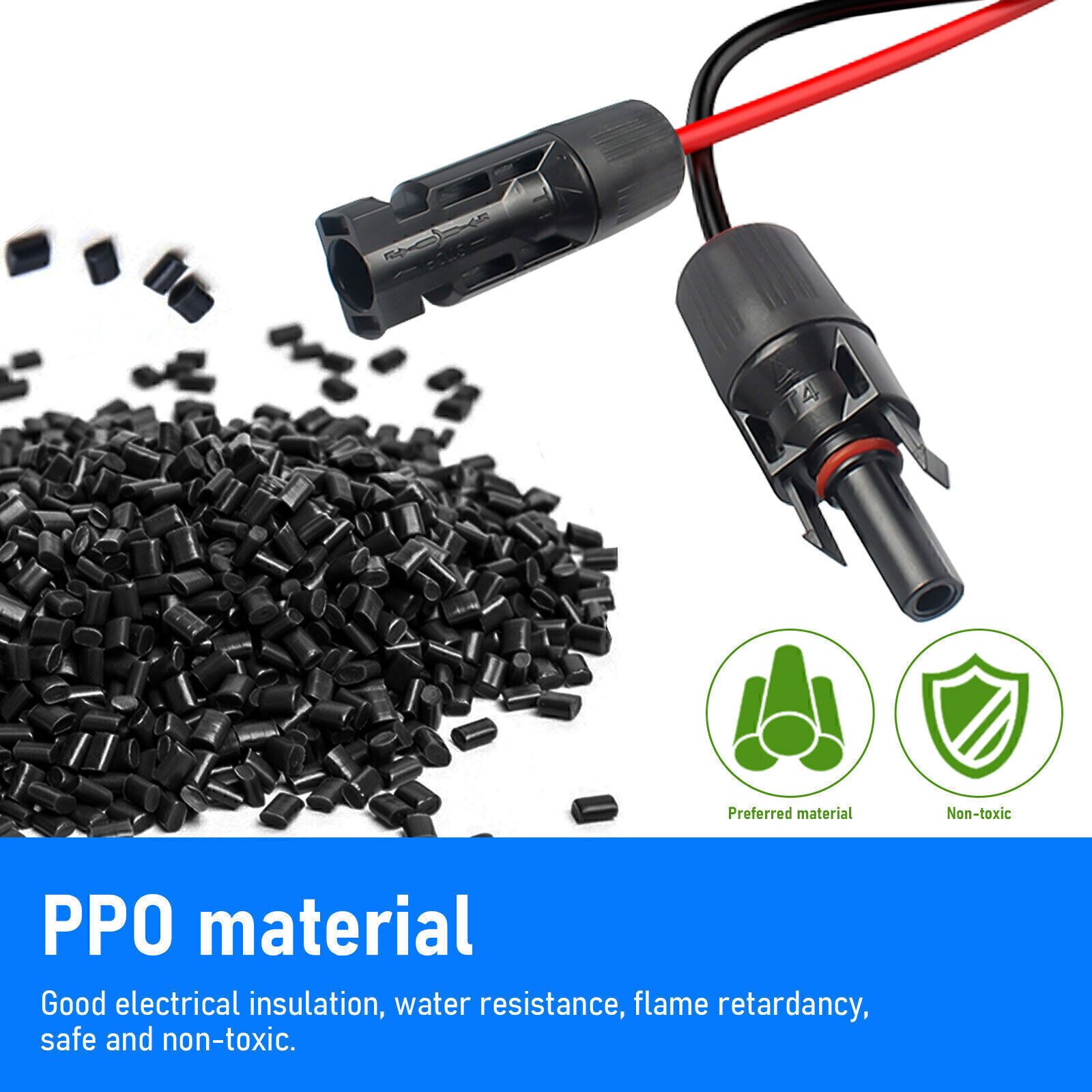Solar Panel Extension Cable Wire Solar Connectors 10 AWG PV Cable Black & Red