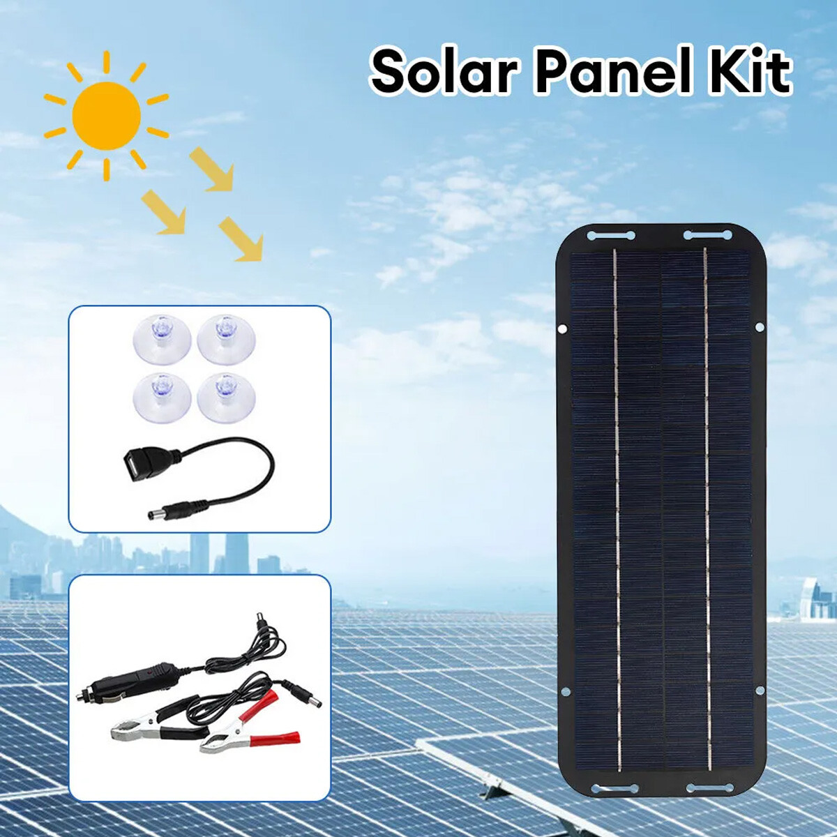 30W 12V Solar Panel Charger Kit with USB for Car Boat RV Battery Maintenance Lot