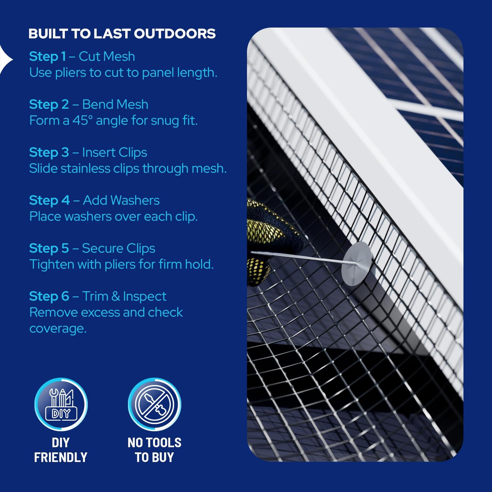 KASTLITE Solar Panel Bird Guard Mesh Kit – PVC Coated Galvanized Wire Screen wit