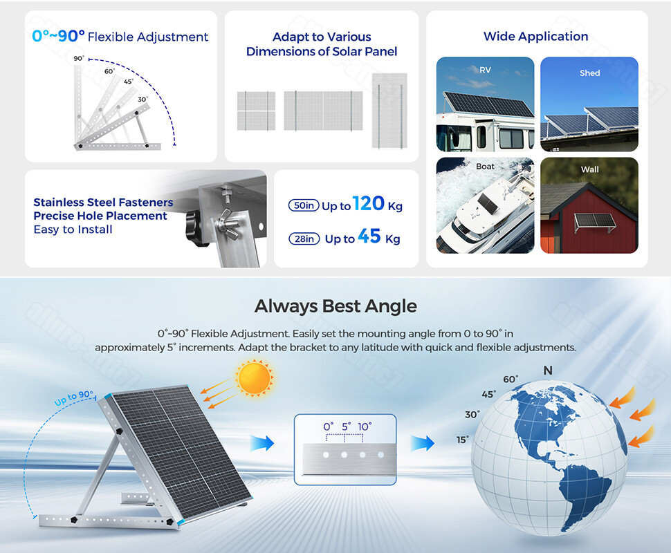 Solar Panel RV Tilt Mount Brackets Kit Boat Roof Flat Surface Adjustable Frame