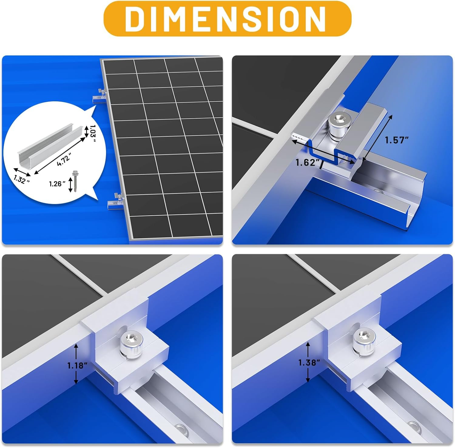 Solar Panel Mounting Brackets Mid and End Clamps and Rails Kit for Roofing Solar
