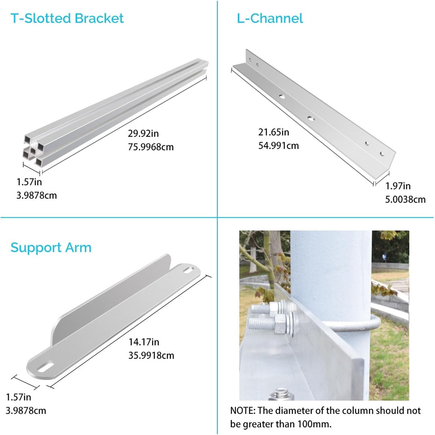 Renogy Pole Mount Bracket Side Mount Solar 100W Flat Surface