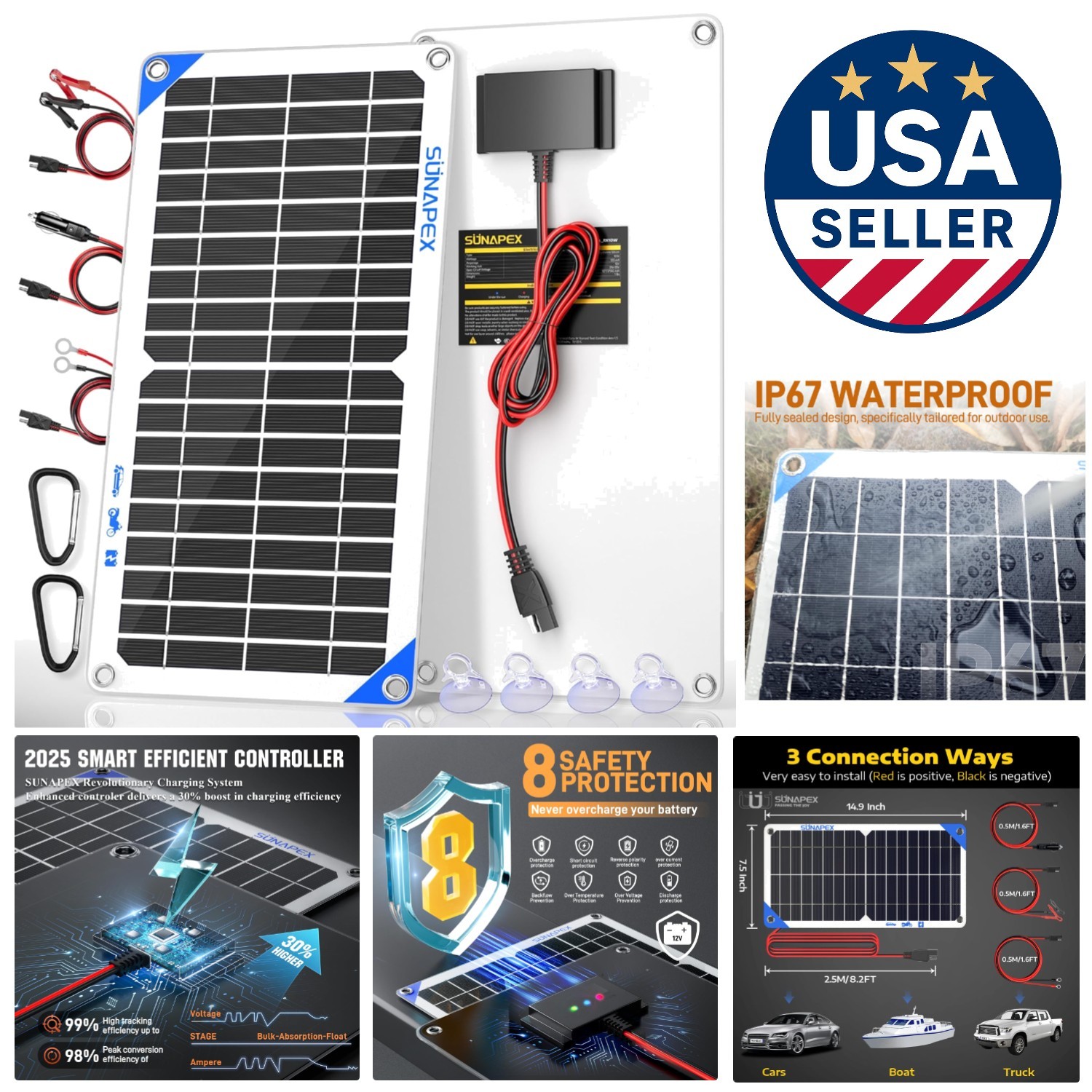 Rated Solar Trickle Charger – 10W Battery Saver for Automotive & Marine Use