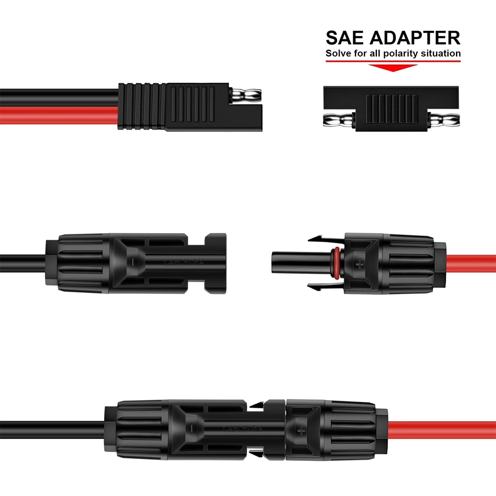 10AWG SAE Extension Cable Male Female Adapter Solar PV Wire Black 10Ft for RV