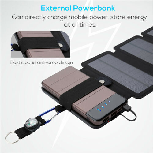 Solar Panel Folding Solar Power Bank Outdoor Camping Hiking USB Phone Charger US