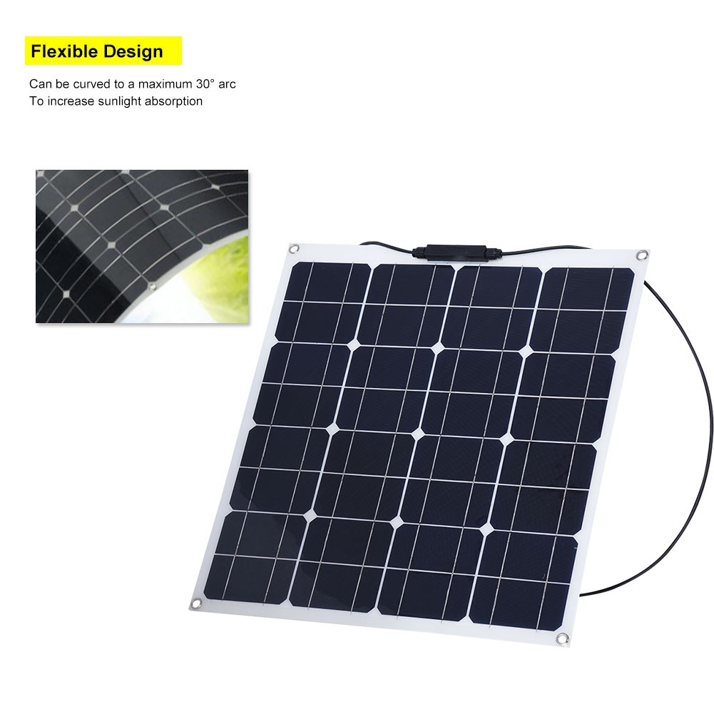 ⊹50W Flexible High Efficiency 12V Solar Panel Outdoor For Home Boat Yacht RV