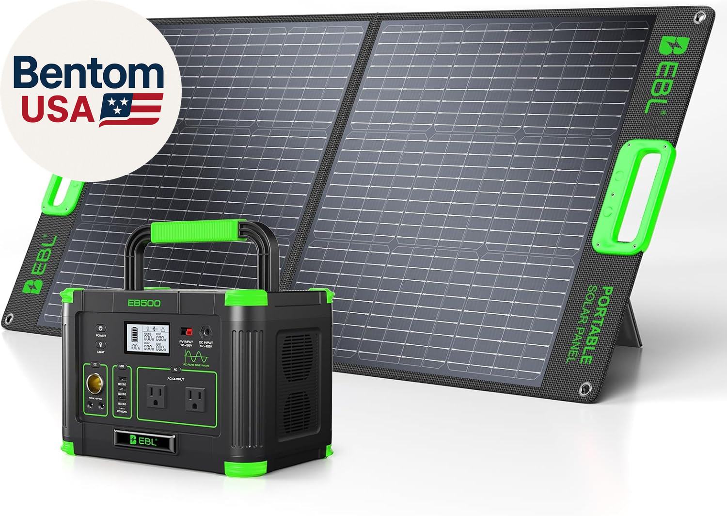 500W Portable Power Station with 100W Portable Solar Panel 20V, Outdoor Solar Ge