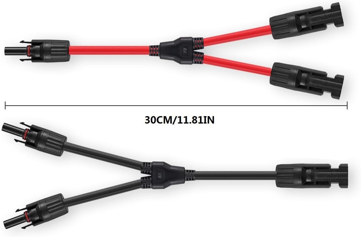 2 Pairs Solar Panel Y Branch Connectors 10AWG Parallel Adapters Red & Black