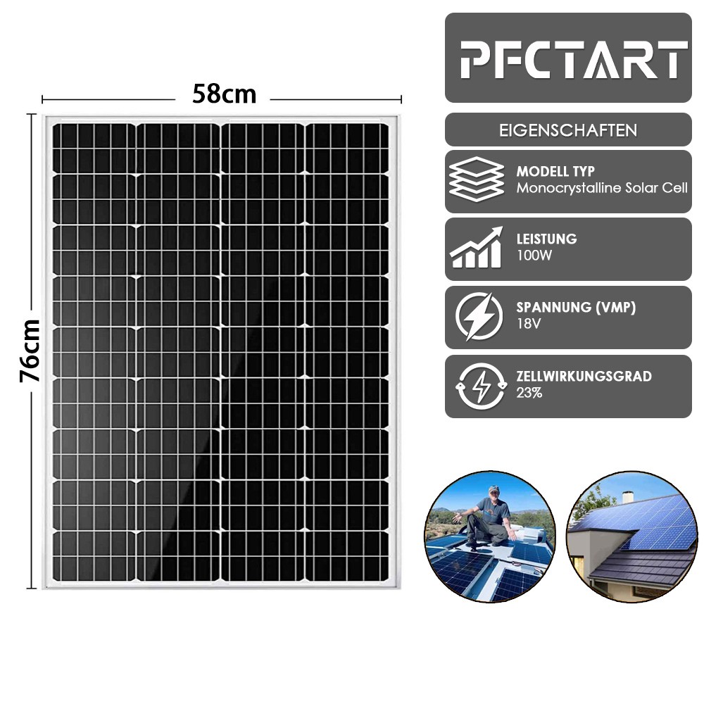 100 Watt Mono 12V Solar Panel High Efficiency Module PV Power for Boat Car RV