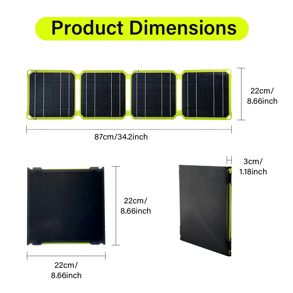 40W Portable Solar Panel Foldable DC USB Charger Green For Phone Power Station